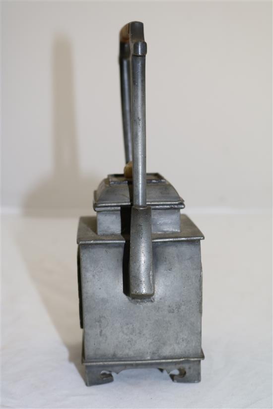 A Chinese pewter rectangular teapot, 19th century, height 21cm, faults